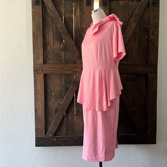 Elegant Strechy Peplum Bodycon Short Sleeve Work Dresses Bow Club Ruffle… - Picture 4 of 11